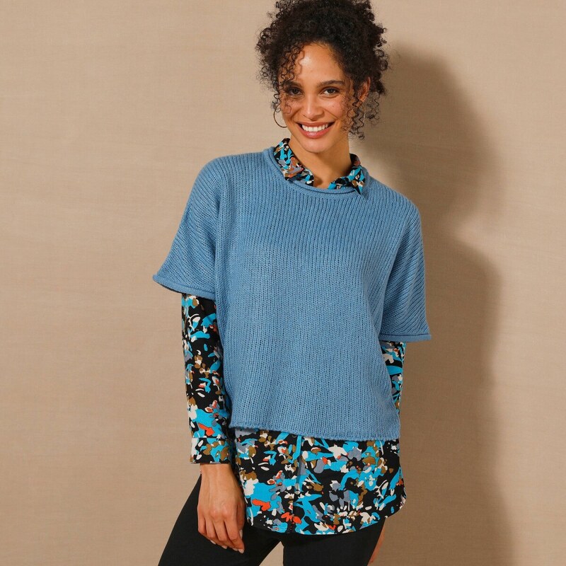 Pulóver so skrátenými rukávmi modrosivá 036 Blancheporte 58509291