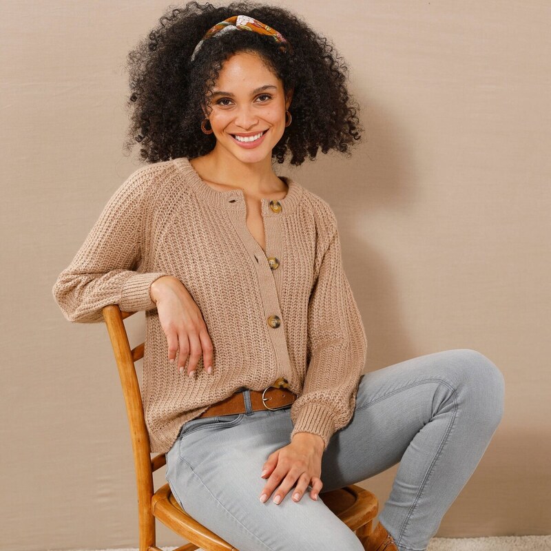 Sveter s hladkým vzorom orieškový melír 036 Blancheporte 59534373