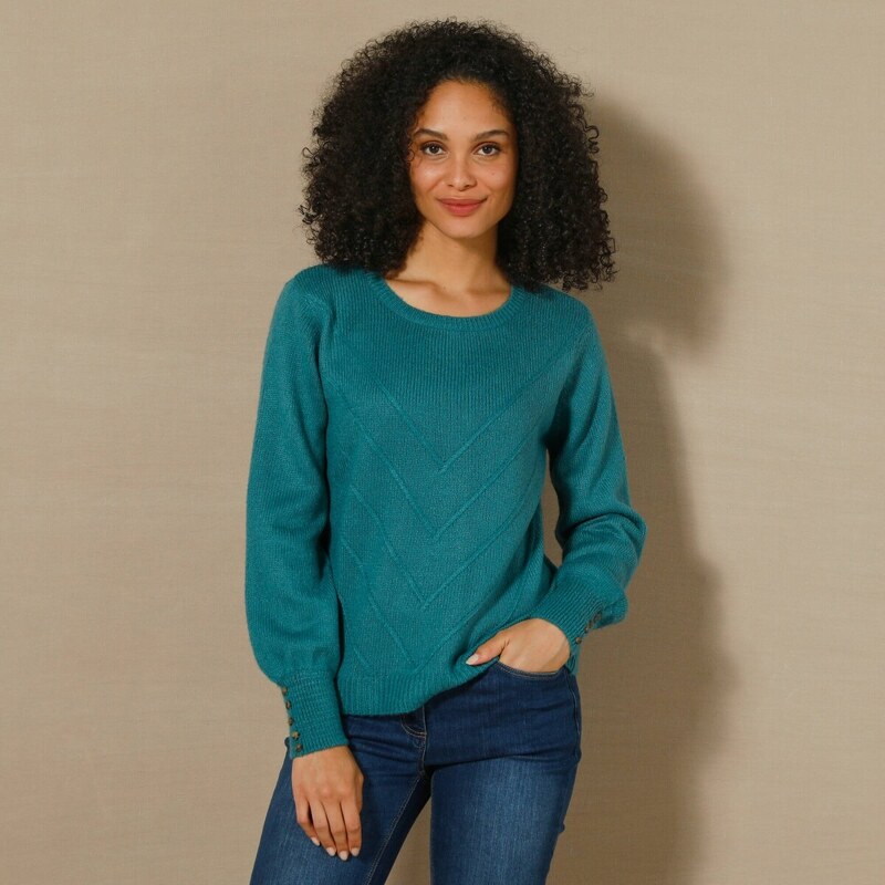 Pulóver so vzorom a ozdobnými gombíkmi tyrkysová 036 Blancheporte 58509322