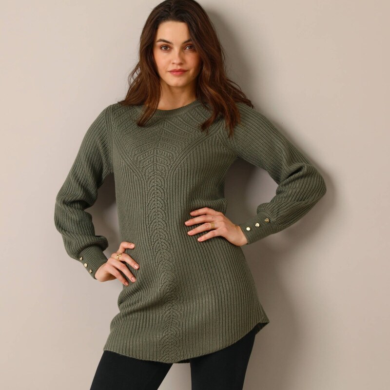 Dlhý pulóver so vzorom khaki 036 Blancheporte 58509301