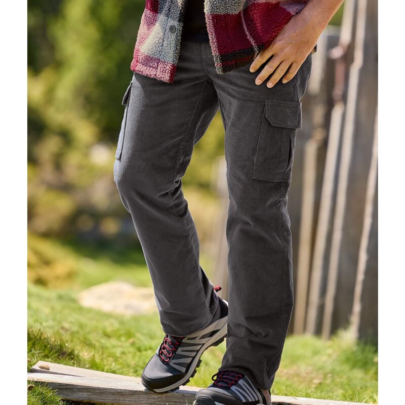 Antracitové kapsáčové menčestrové nohavice Atlas For Men Sivá 65774078