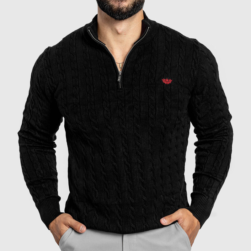 Pánsky sveter Iron Aesthetics Cable Knit, čierny 65685246