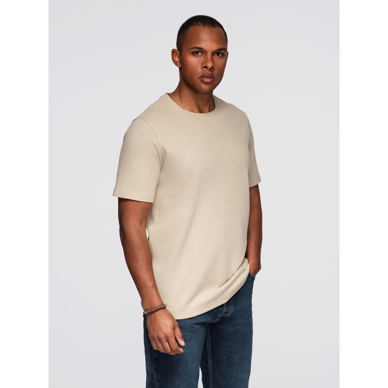 Ombre Mens waffle-textured T-shirt with round neckline - sand 65433024