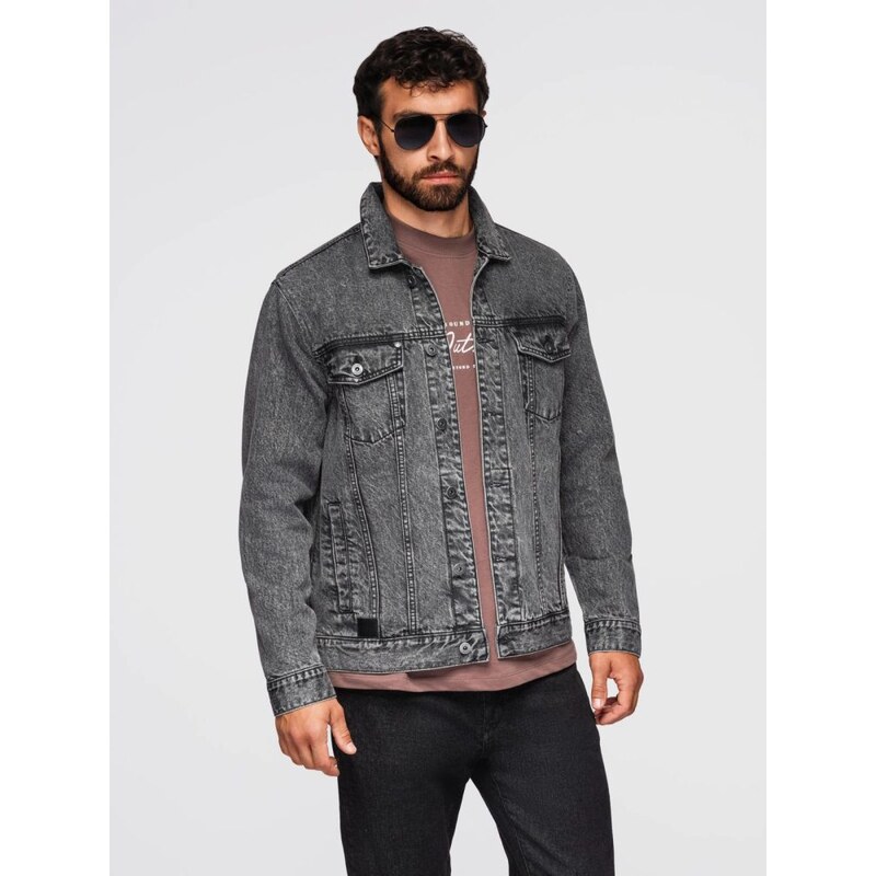 Ombre Clothing Pánska grafitová rifľová bunda V5 JADJ-0219 65780962