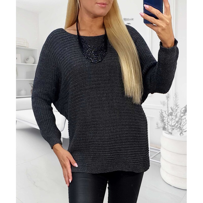 Sveter s raglánovými rukávmi tmavosivý 65781438