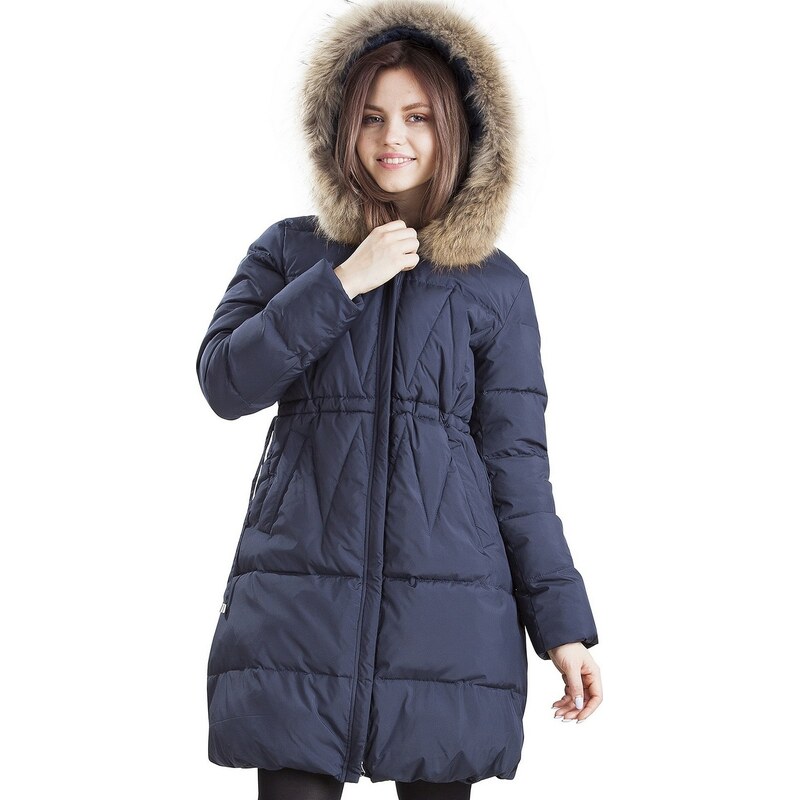 Perso Tmavomodrá dámska prešívaná bunda s kožušinou BLH 201039 F - 65787813