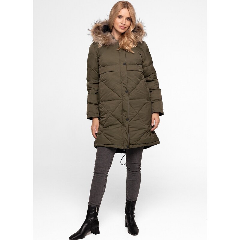 Perso Dámska khaki obojstranná parka s kapucňou BLH 919079 F - khaki 65787817