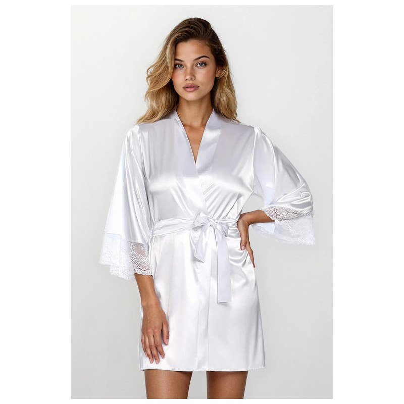 DKaren Saténový župan Trixa biely s čipkou 33269401