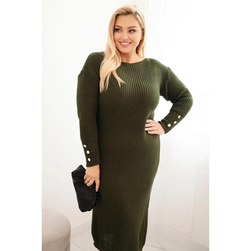 MladaModa Svetrové oversize šaty model PLS01 farba khaki 65825225