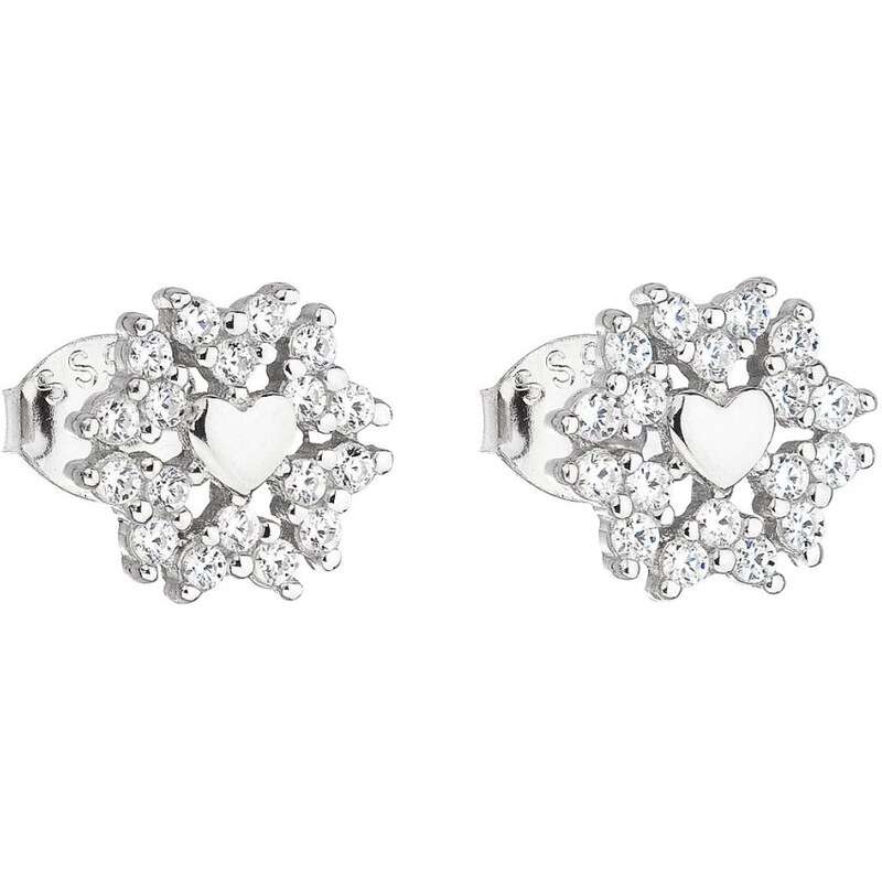 Evolution Group Strieborné náušnice so zirkónmi Srdce 11128.1 66588013