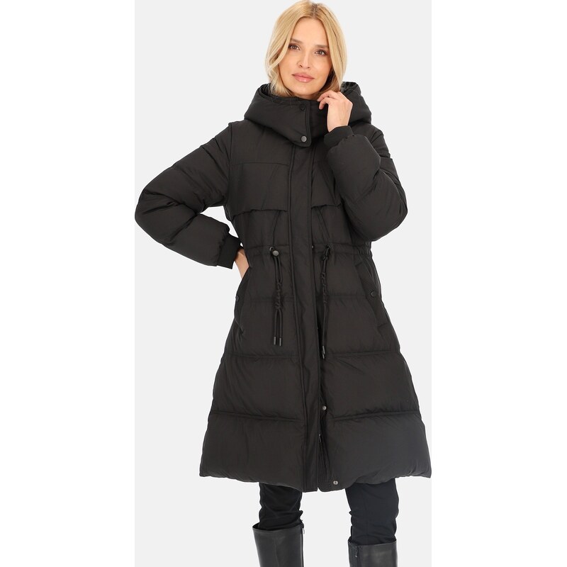 Perso Čierna dámska páperová bunda s ozdobnými sťahovacími šnúrkami 65787786
