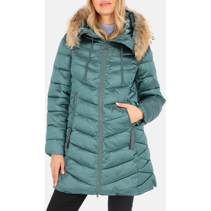 Perso Smaragdová dámska ležérna zimná bunda s kožúškom BLH 220036 FF - 65787790