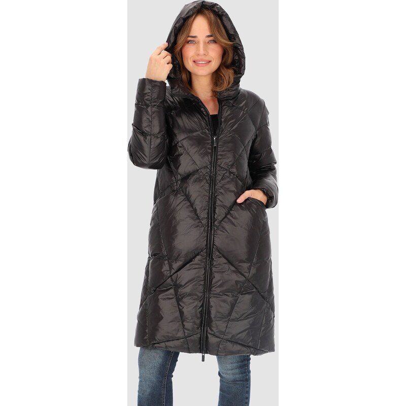Perso Čierna dámska páperová prešívaná bunda s kapucňou BLH 236060 FX 65787794