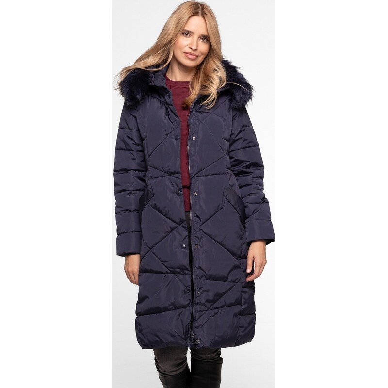 Perso Tmavomodrý dámsky dlhý zimný prešívaný kabát BLH 818025 FF - 65787802