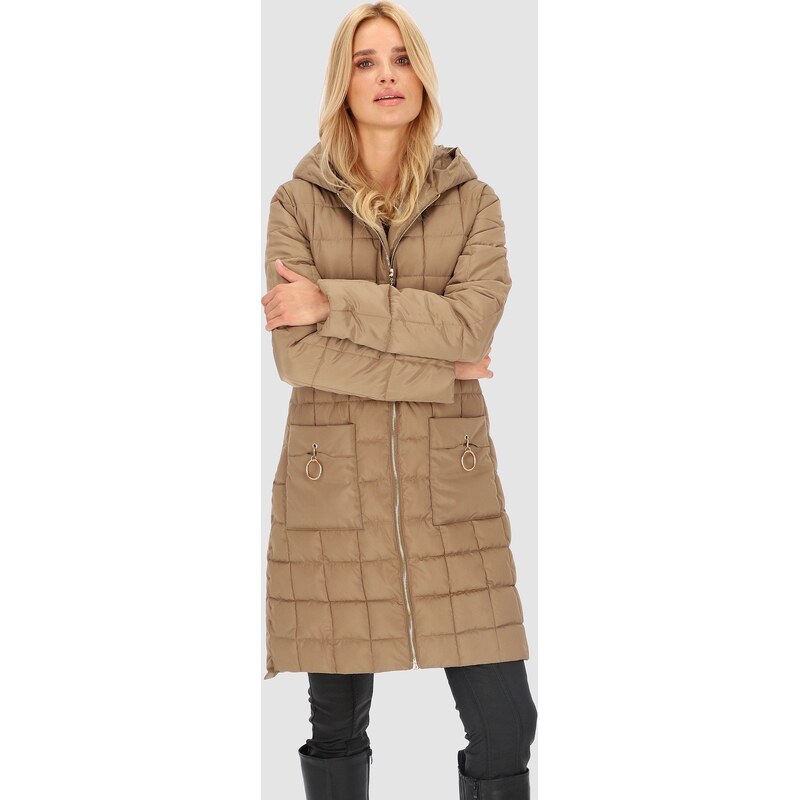 Perso Béžová dámska zateplená prešívaná bunda s kapucňou BLH 230015 F 65787792