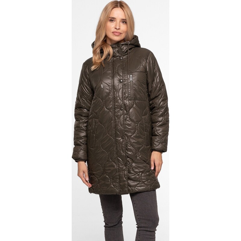 Perso Khaki dámska prešívaná prechodná bunda s kapucňou BLH 220051 F - 65787797