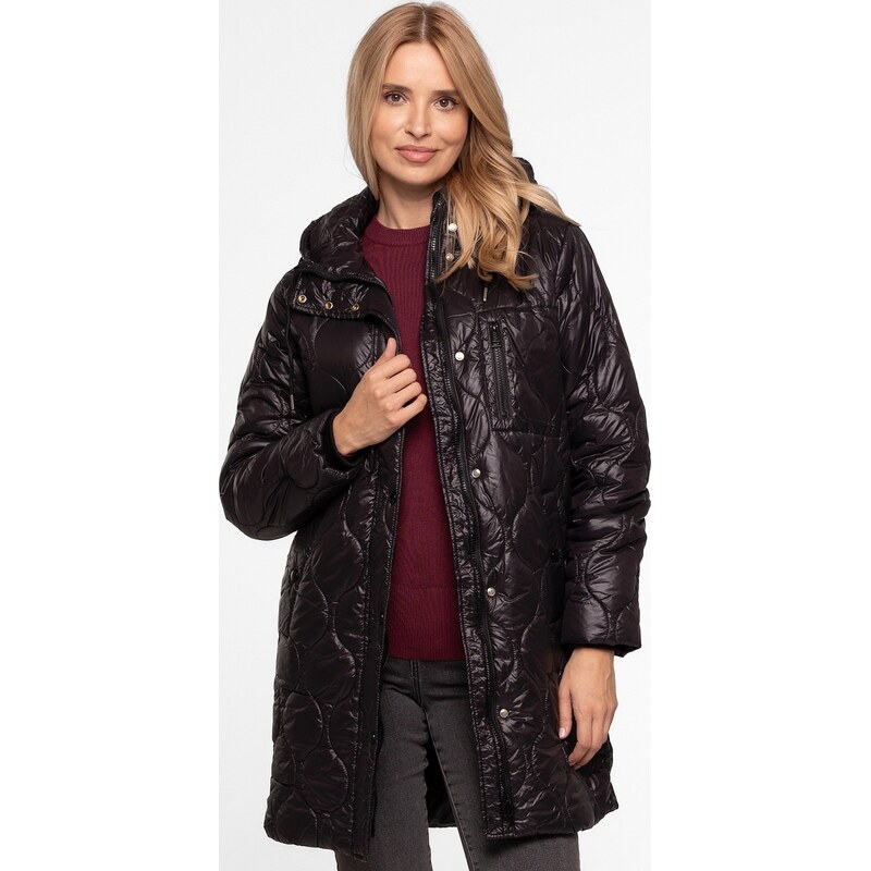 Perso Čierna dámska prešívaná prechodná bunda s kapucňou BLH 220051 F 65787796