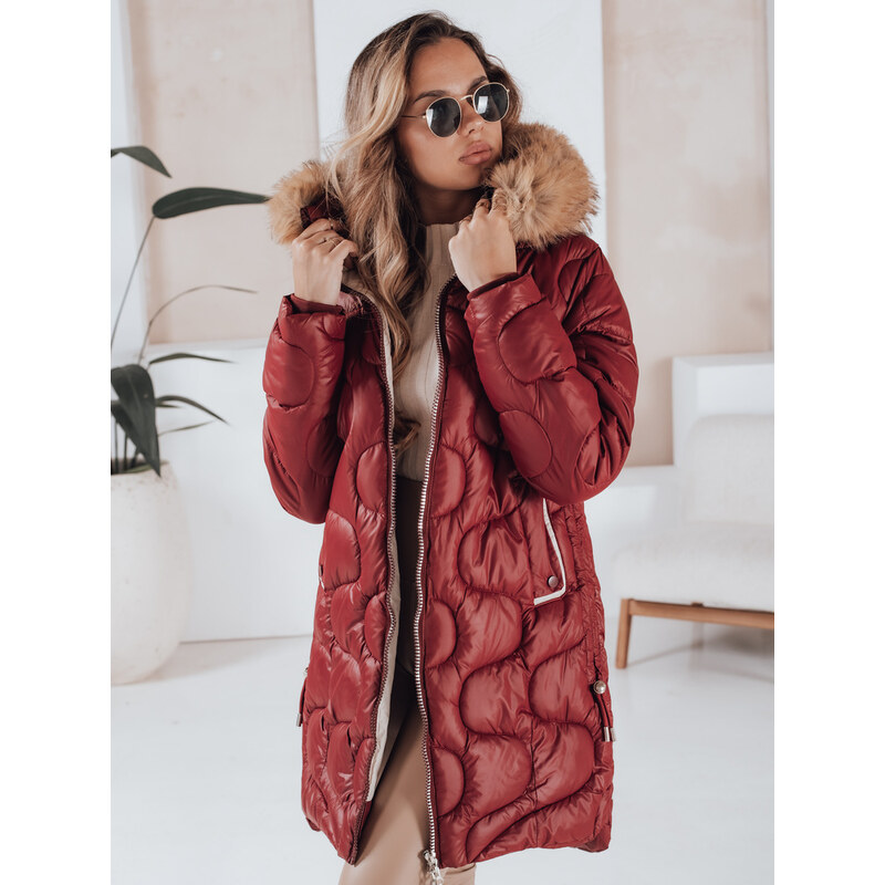 BASIC Dámska vínová zimná prešívaná bunda VIRELIA s kapucňou TY4935 65787821