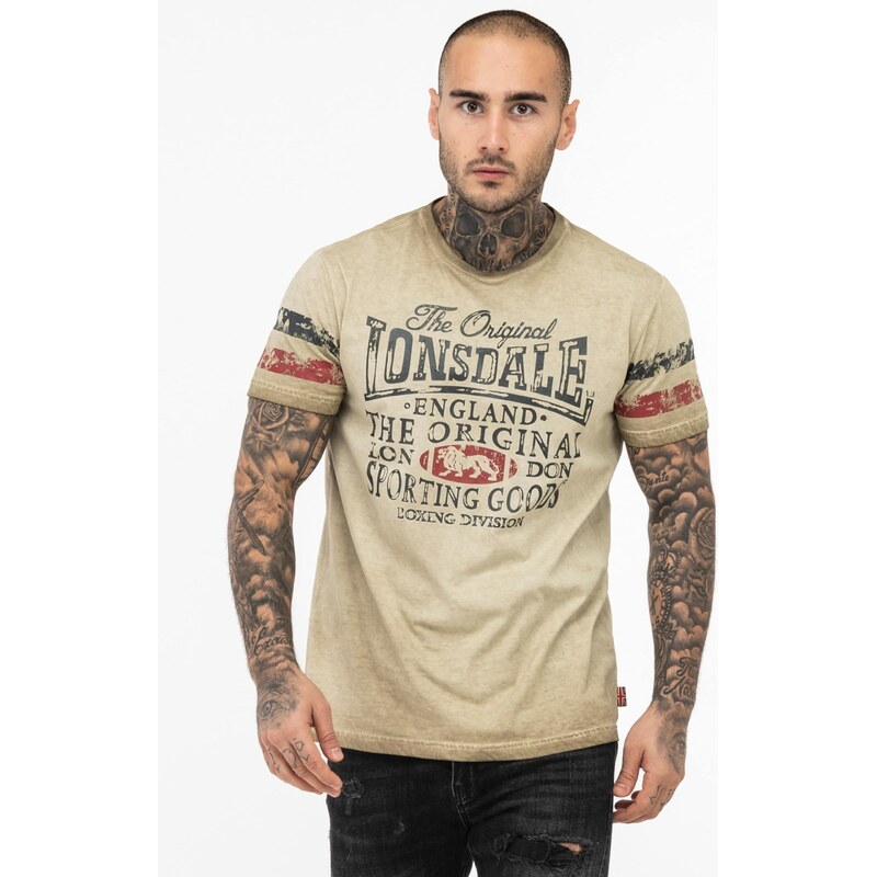 LONSDALE Tričko Skeld piesková / námornícka modrá / červená 65795365