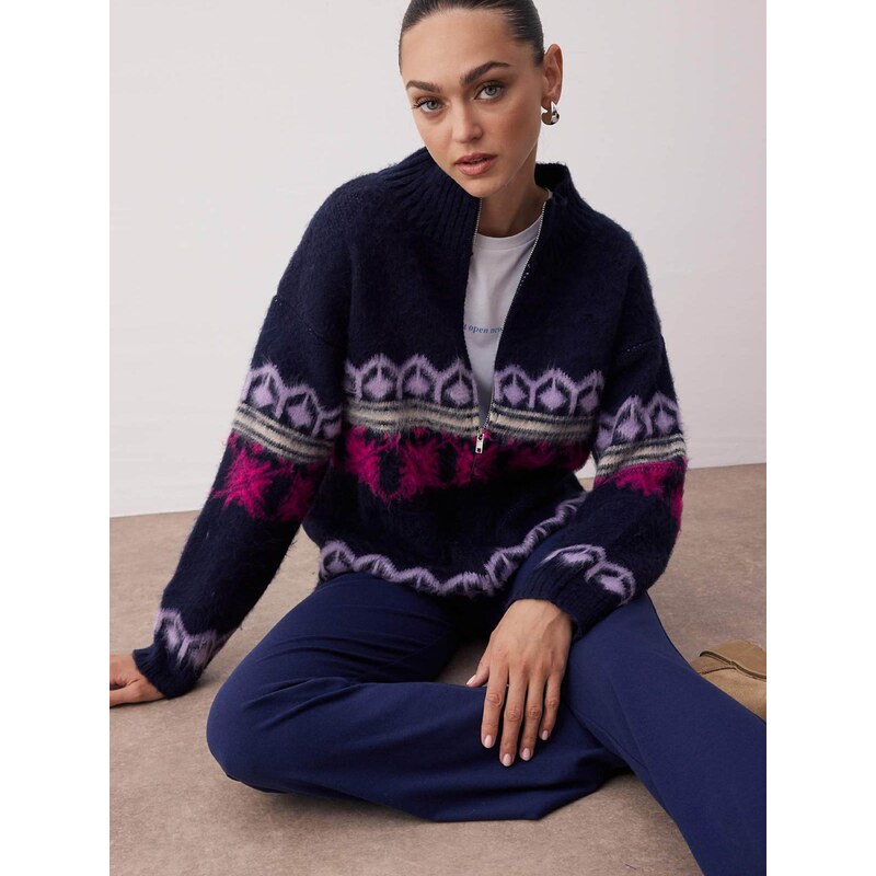 Trendyol Kardigán svetlobéžová / námornícka modrá / levanduľová / 65896092