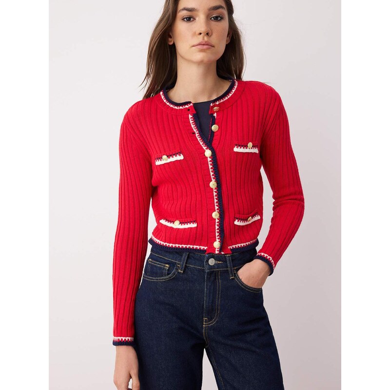 Trendyol Kardigán námornícka modrá / červená / biela 65896120