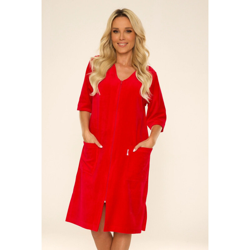 Dámsky župan so zipsom DE LAFENSE 431 Velúr M-4XL 35640608