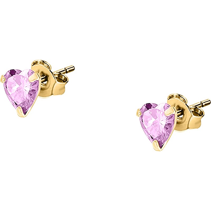 La Petite Story Pozlátené srdiečkové náušnice s ružovými zirkónmi 66582738