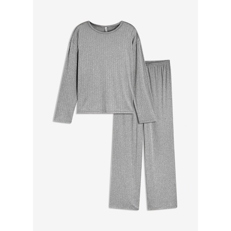 bonprix Pyžamo z mäkkého džerseju pointelle, farba šedá 65805838