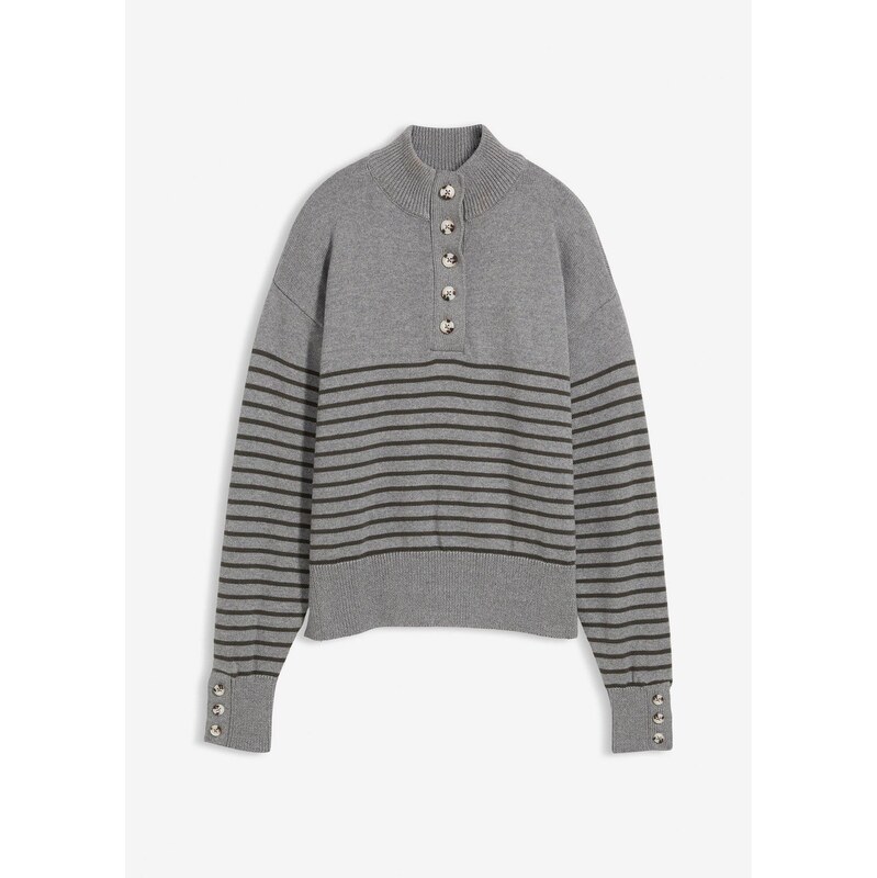 bonprix Pulóver s golierom na zapínanie, farba šedá 65805951