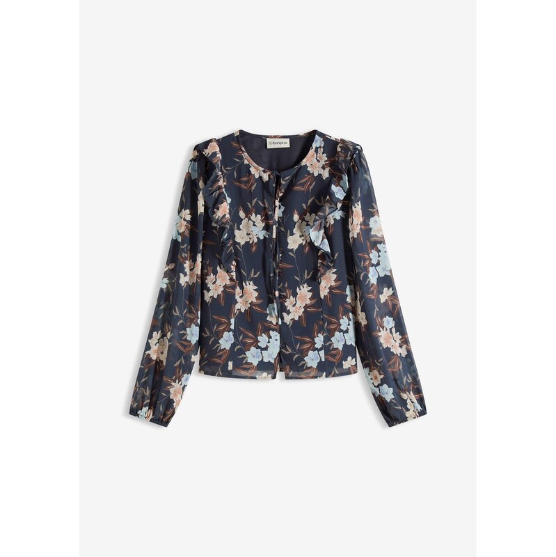 bonprix Šifónová blúzka s volánmi, farba modrá 65805954