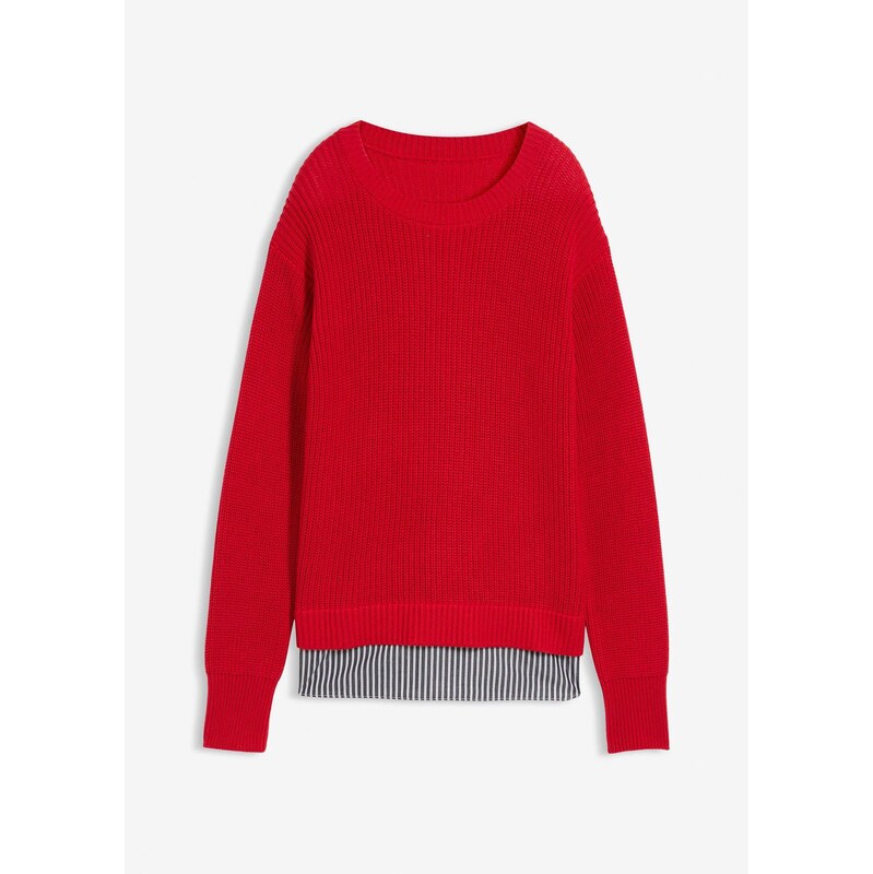 bonprix Pulóver s blúzkovou časťou, farba červená 65805952