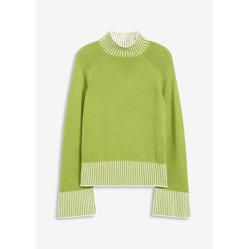 bonprix Pulóver so stojačikom a s kašmírom, farba zelená 65806116