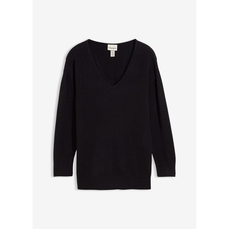 bonprix Dlhý pulóver oversize, bočné rozparky, farba čierna 65806149