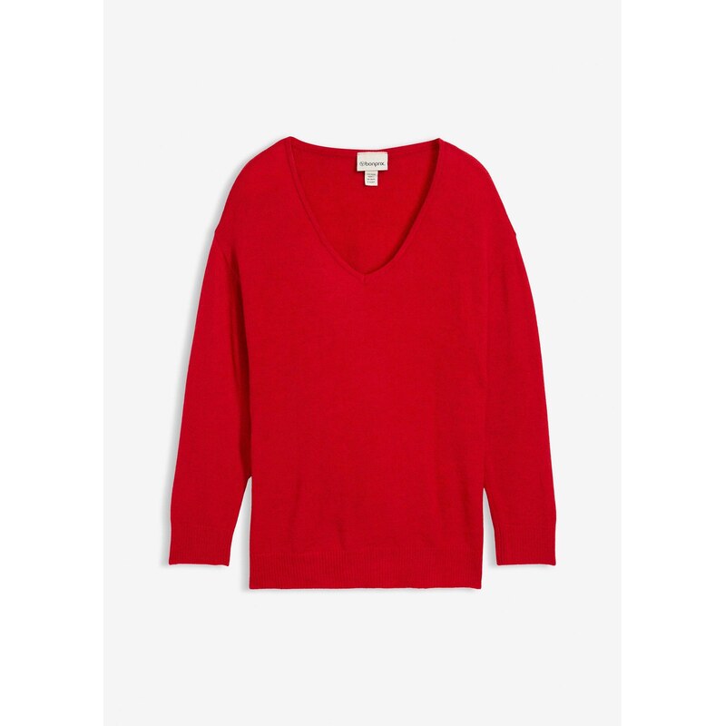 bonprix Dlhý pulóver oversize, bočné rozparky, farba červená 65806151