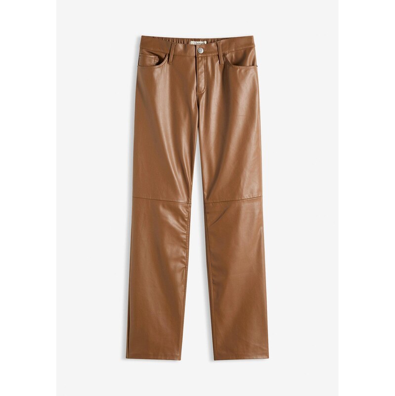 bonprix Koženkové nohavice s pohodlným pásom, farba hnedá 65806167