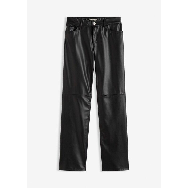 bonprix Koženkové nohavice s pohodlným pásom, farba čierna 65806166