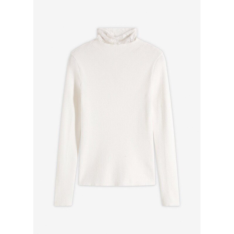 bonprix Vrúbkovaný pulóver z padavého viskózového mixu, farba biela 65806267