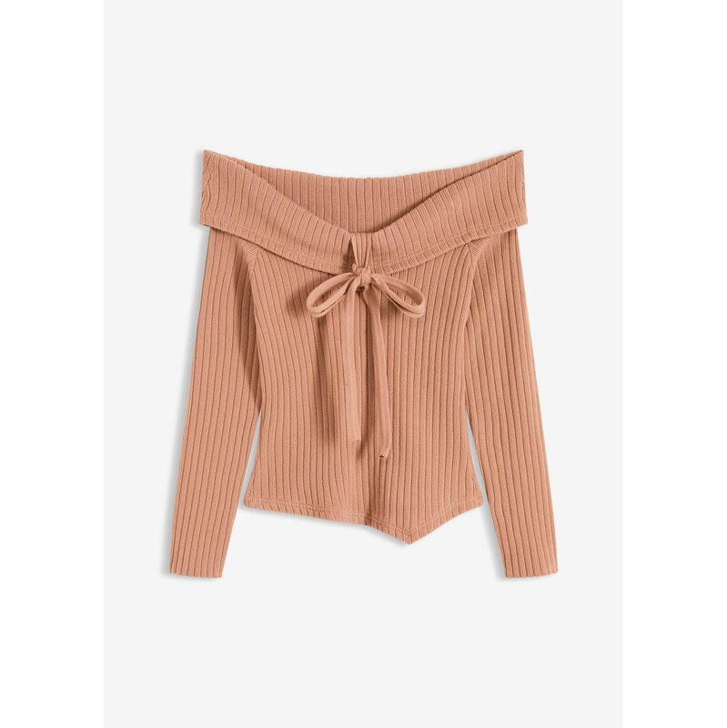 bonprix Vrúbkovaný pulóver, farba hnedá 65806281