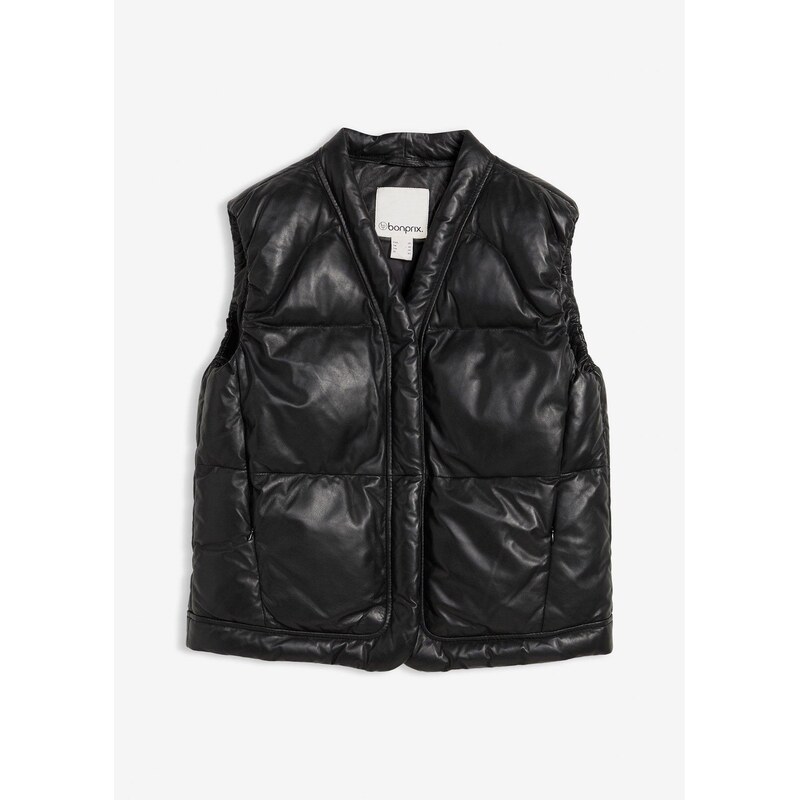 bonprix Kožená prešívaná vesta z jahňacej kože nappa, farba čierna 65806273