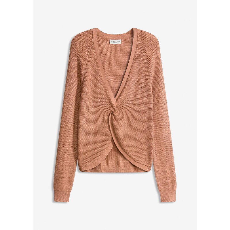 bonprix Vrúbkovaný pulóver z padavého viskózového mixu, farba hnedá 65806280