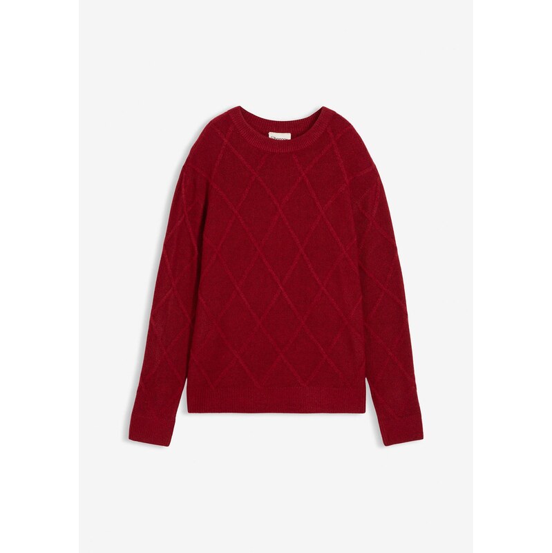 bonprix Oversize-pulóver s osmičkovým vzorom, farba červená 65806360