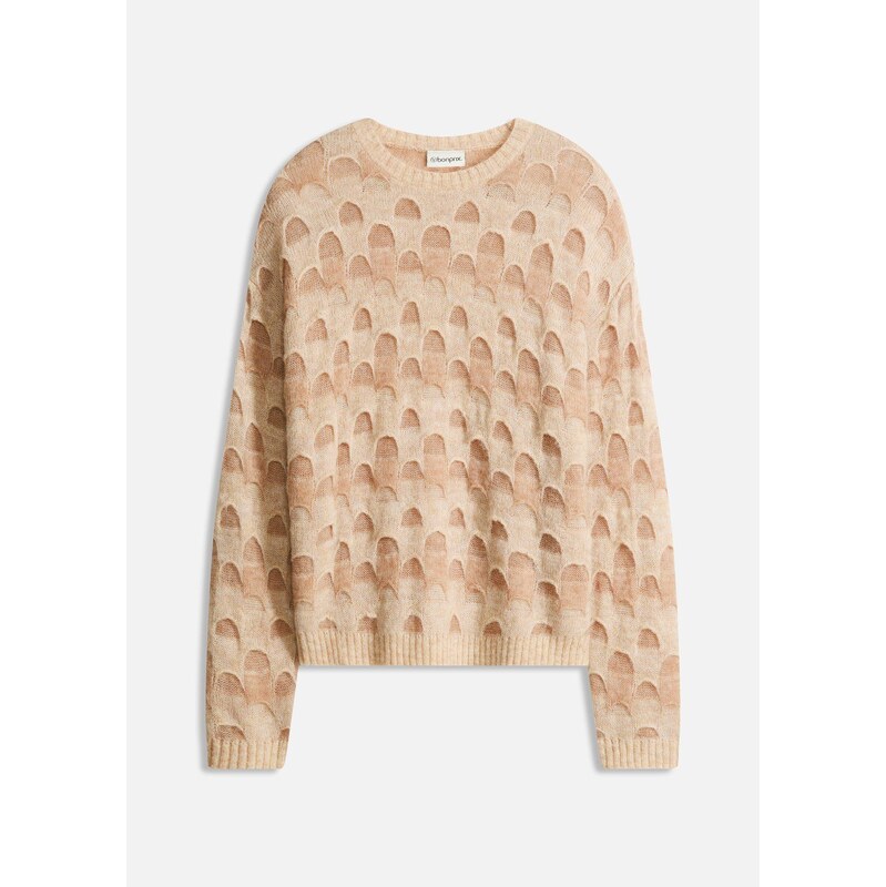 bonprix Oversize-pulóver z vlny a alpaky, farba béžová 65806358