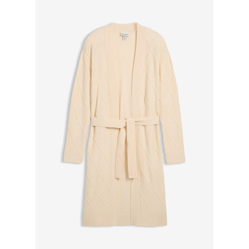bonprix Pletený kabát s osmičkovým vzorom, farba béžová 65806376