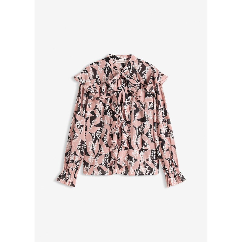 bonprix Šifónová blúzka s volánmi, farba čierna 65806371