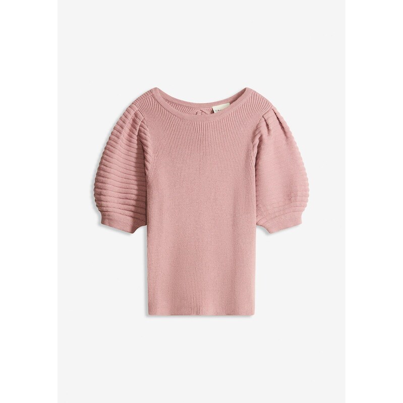 bonprix Pulóver s balónovými rukávmi, farba ružová 65806374