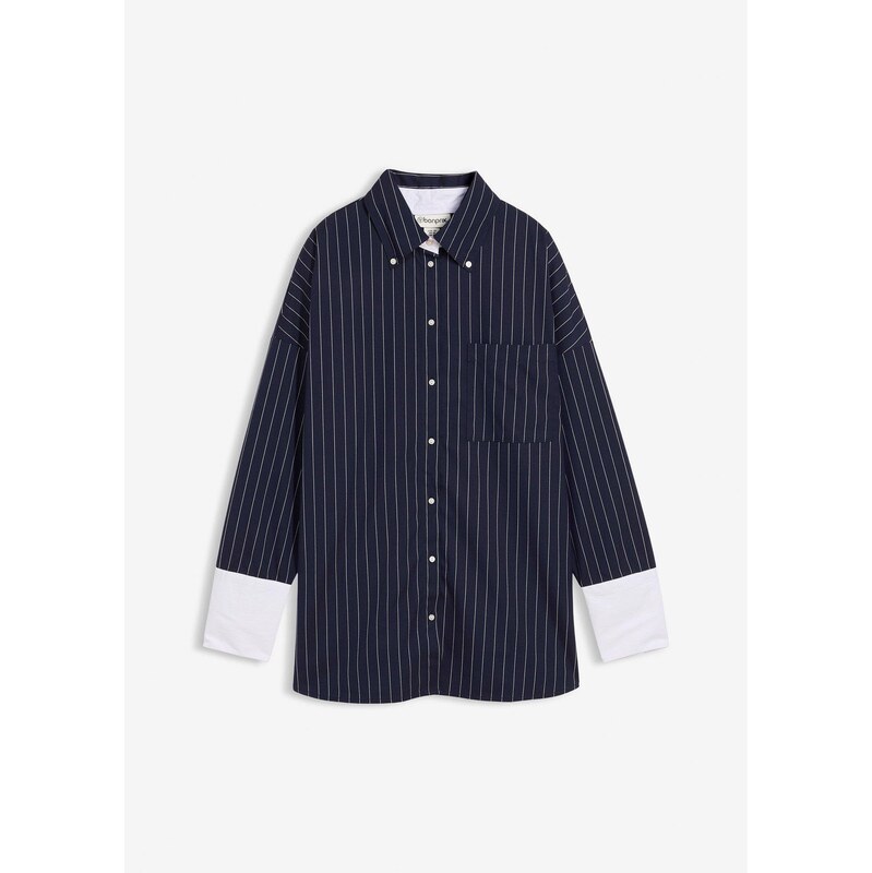 bonprix Blúzka s ihličkovými pásikmi, z viskózového mixu, farba modrá 65806387