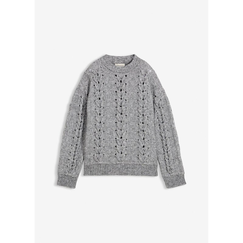 bonprix Hrubo pletený pulóver s osmičkovým vzorom, farba šedá 65806398
