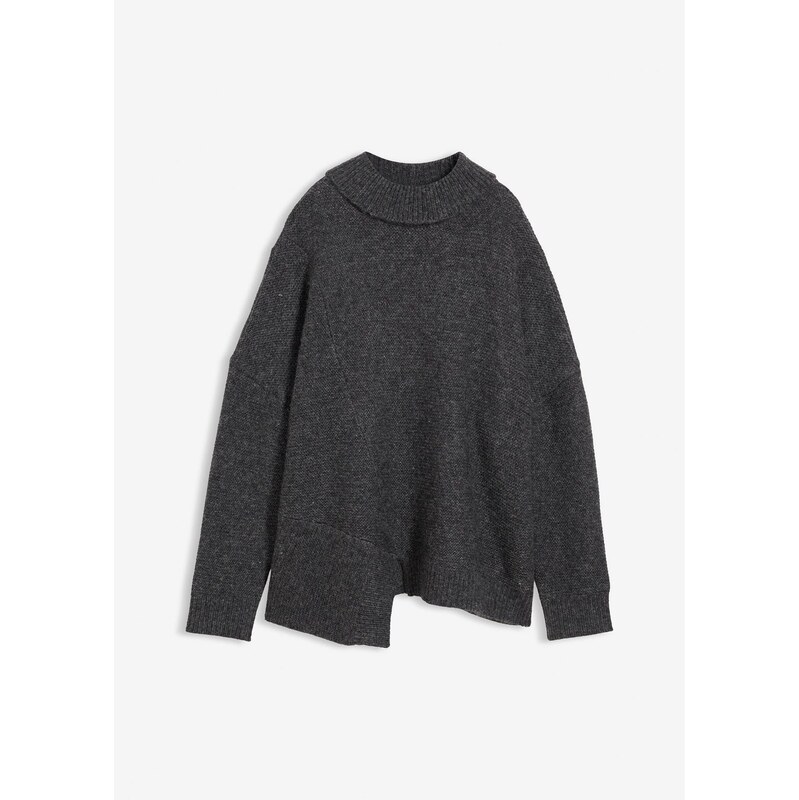 bonprix Pulóver s asymetrickým zakončení a podielom vlny, farba šedá 65806392