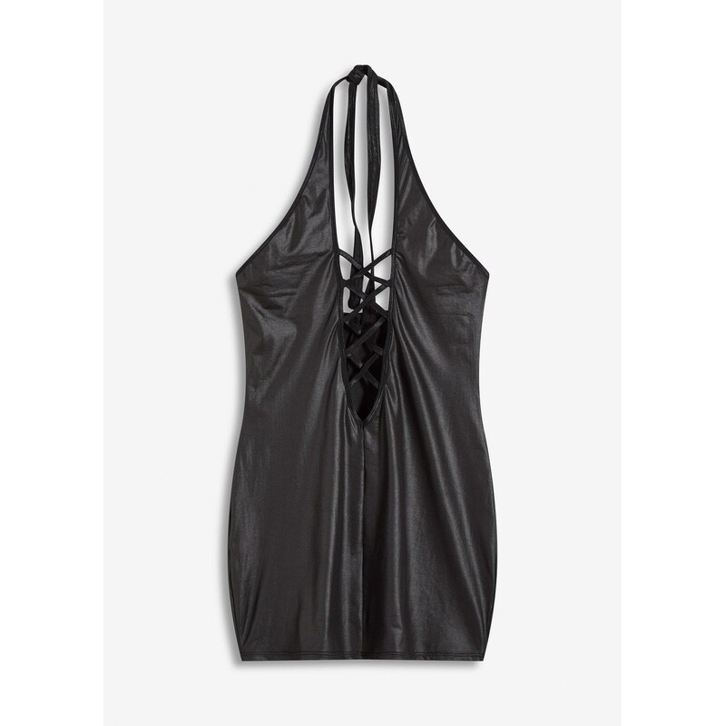 bonprix Šaty neckholder, mokrý vzhľad, farba čierna 65806440