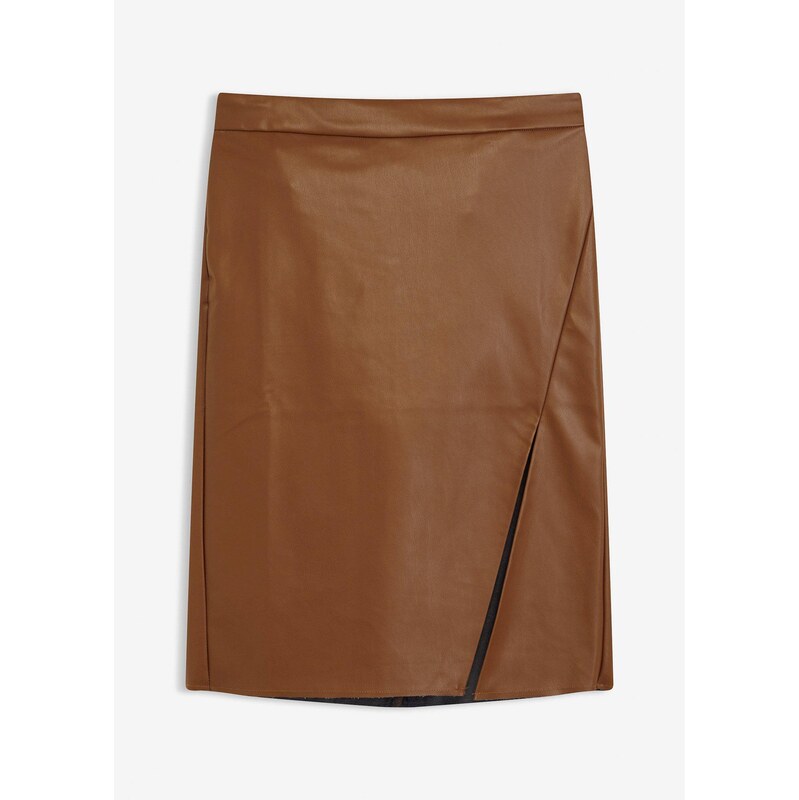 bonprix Ceruzková sukňa z koženky, farba hnedá 65806452